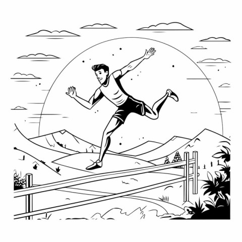 Vector illustration of a man jumping over obstacles. The concept