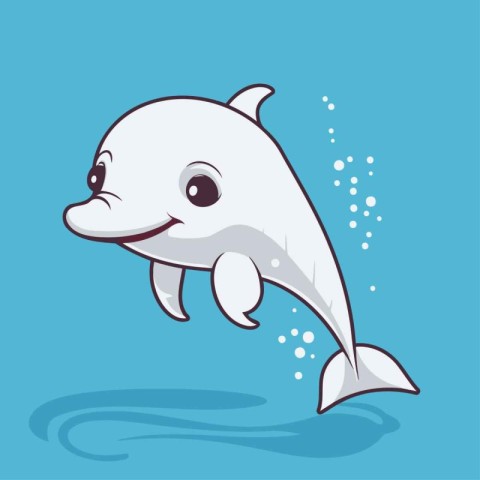 Cute dolphin jumping in the water. Vector illustration. Flat des