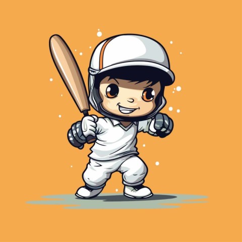 Cute little boy playing baseball with helmet and bat. Vector ill