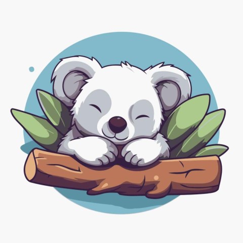 Cute koala sleeping on a tree branch. Vector illustration.