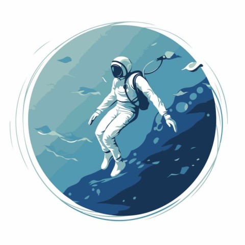 Astronaut on the background of the sea. Vector illustration.