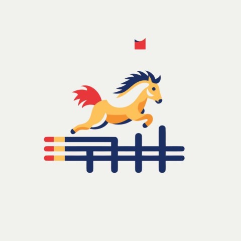 Horse jumping over fence icon. Vector illustration in flat style