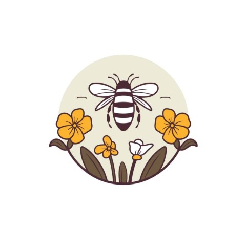 Cute bee and flower icon. Vector illustration in flat style.