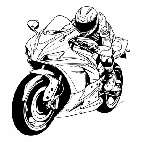 Vector illustration of a sports motorbike in a helmet on a white