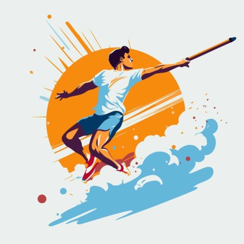 Vector illustration of a man throwing a baseball bat into the ai