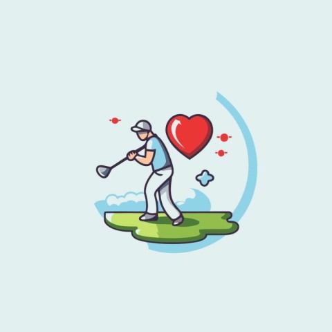 Golf player with a heart and golf club. Vector illustration.