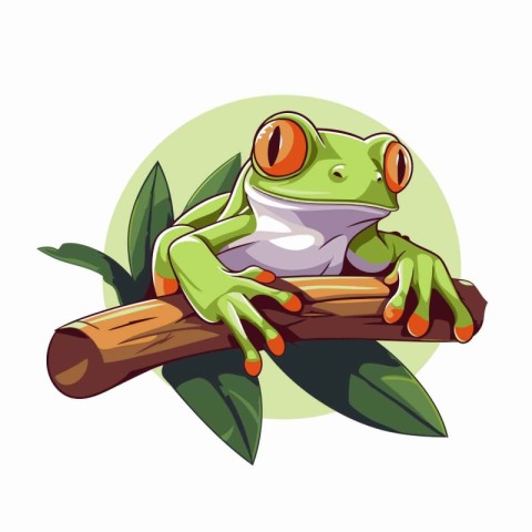 Frog on a branch. Vector illustration of a cartoon character.