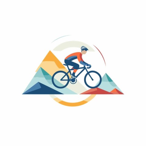 Mountain bike vector logo design template. Cyclist and pyramid i