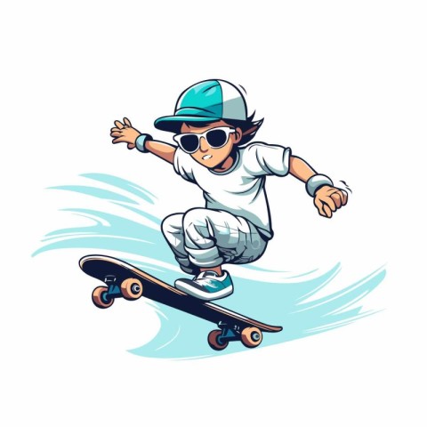 Skateboarder boy riding a skateboard. Vector illustration.