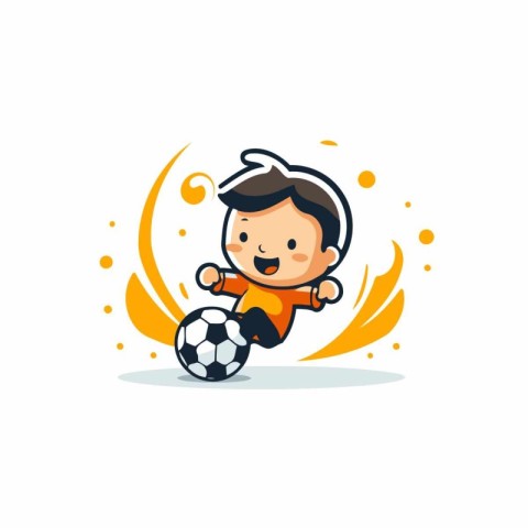 Cute boy with soccer ball. Vector illustration on white backgrou