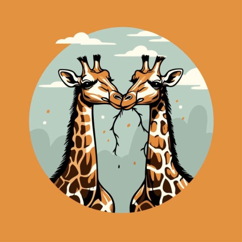 Two giraffes touching each other. Vector illustration in cartoon