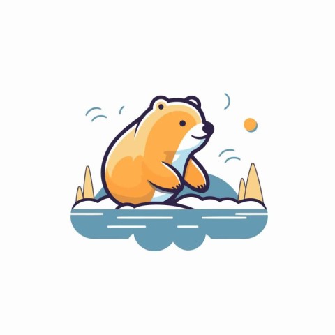 Polar bear sitting on ice. Vector illustration in flat style.