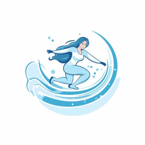 Vector illustration of a woman in a jump on the surfboard in the