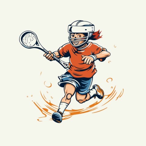 illustration of a male lacrosse player running with racket and b