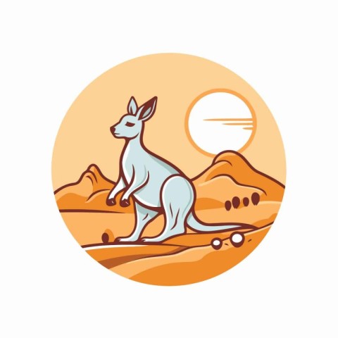 Kangaroo in the desert. Vector illustration in flat style.