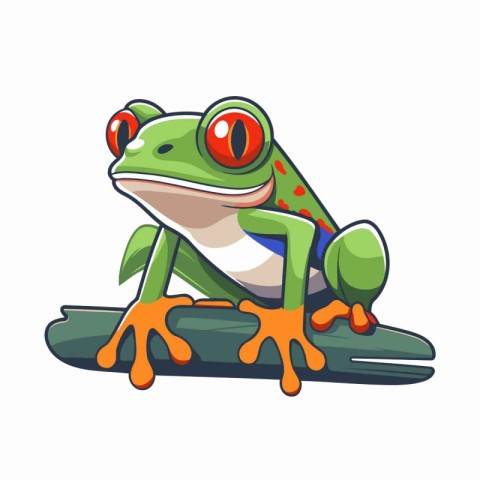 Frog sitting on a branch isolated on white background. Vector il