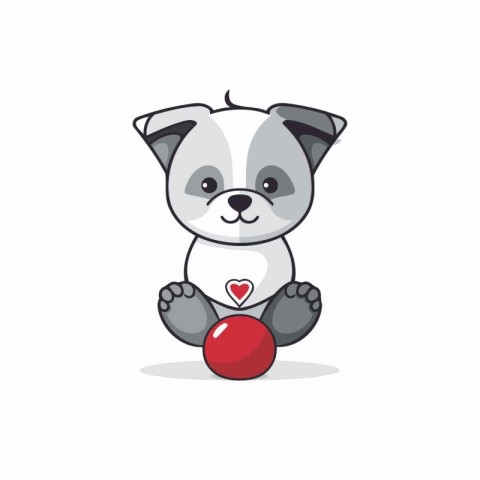 Cute dog holding red heart on white background. Vector illustrat