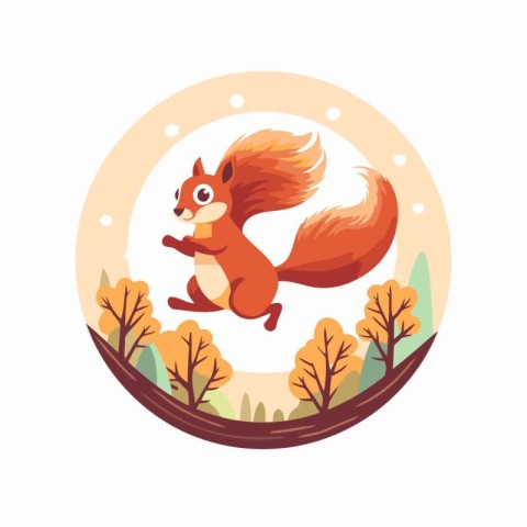 Squirrel in the forest. Vector illustration in a flat style.