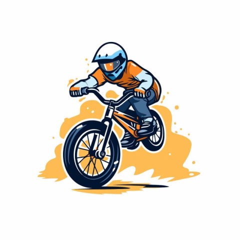 Motocross rider in helmet riding a bike. Vector illustration.