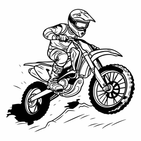 Motocross rider on the road. Vector illustration in black and wh