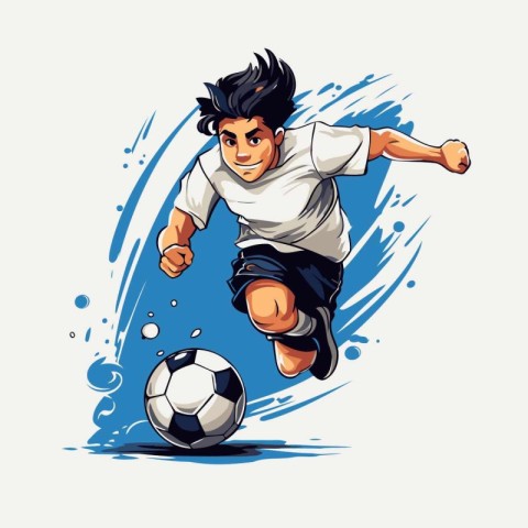 Soccer player kicking the ball. Vector illustration of a soccer