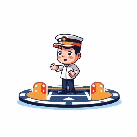 Sailor boy on the round dart board. Vector illustration.