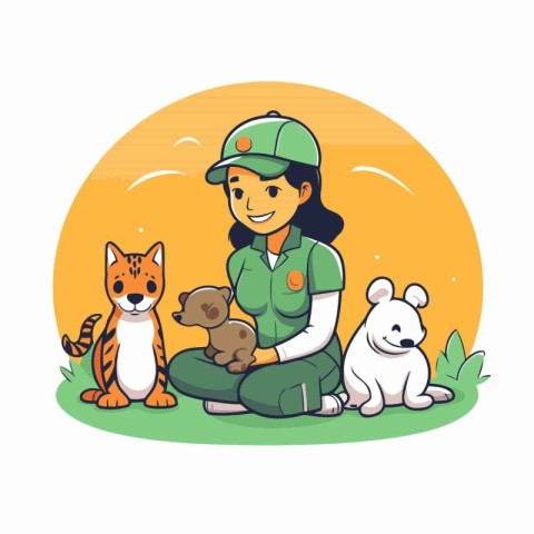 Veterinarian with dog and cat. Vector illustration in cartoon st