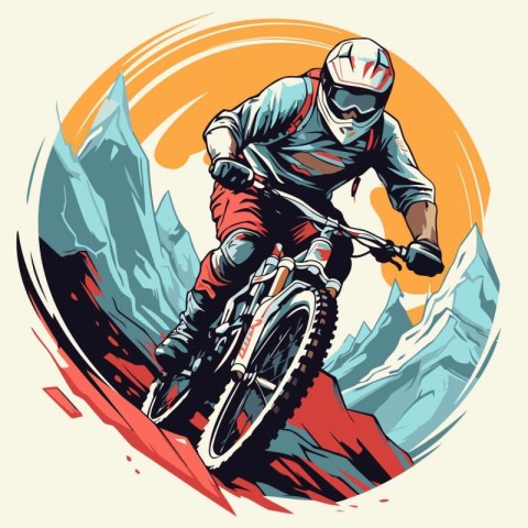 Mountain bike rider in the mountains. Extreme sport. Vector illu