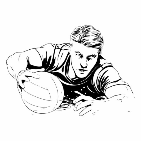 Volleyball player. Black and white vector illustration of a voll