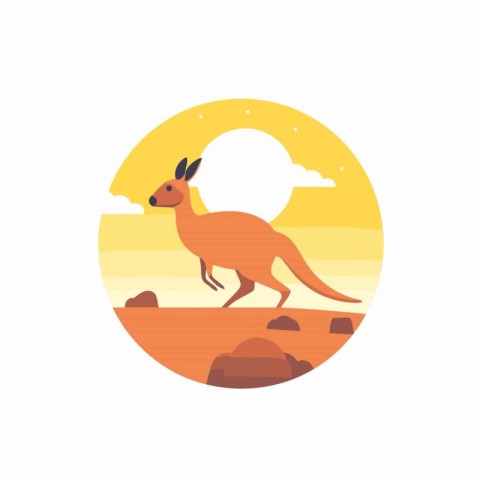 Kangaroo in the desert. Vector illustration in flat style.