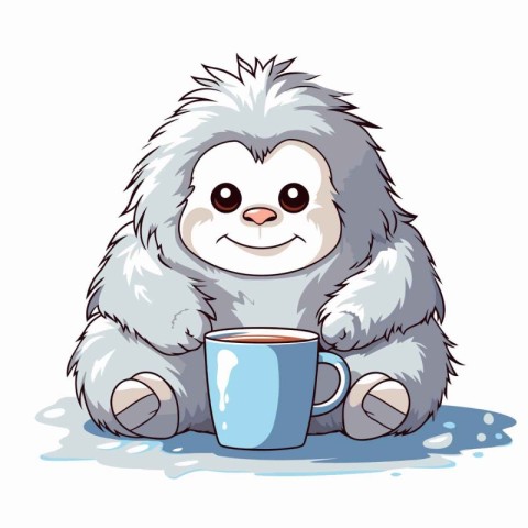 Cute cartoon sloth with cup of tea. Vector illustration.