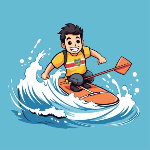 Man riding on a wakeboard. Vector illustration in cartoon style.