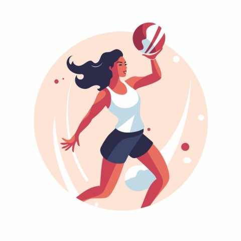 Volleyball player woman with ball. Vector illustration in flat s