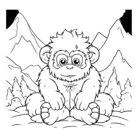 Black and White Cartoon Illustration of Monkey Animal Character