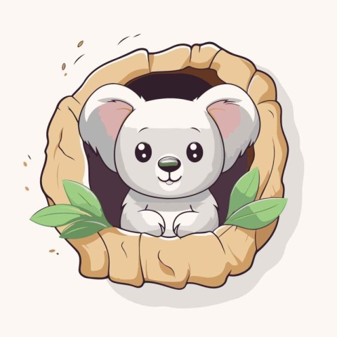 Cute koala in a hole. Vector illustration in cartoon style.