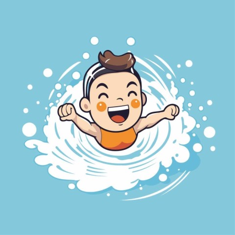 cute cartoon boy swimming in the pool. vector illustration. eps1