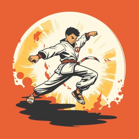 Martial arts karate fighter. Vector illustration in retro style.