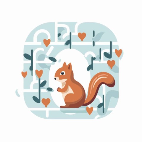 Cute squirrel in love. Vector illustration in flat cartoon style