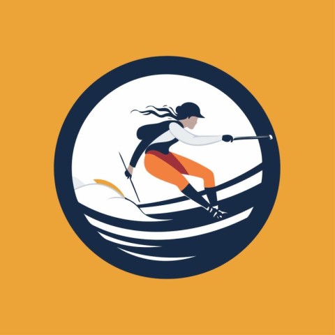 Water skiing. Flat design style. Vector illustration on orange b