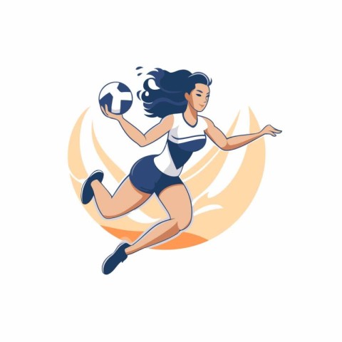 Sportswoman with soccer ball. Vector illustration on white backg