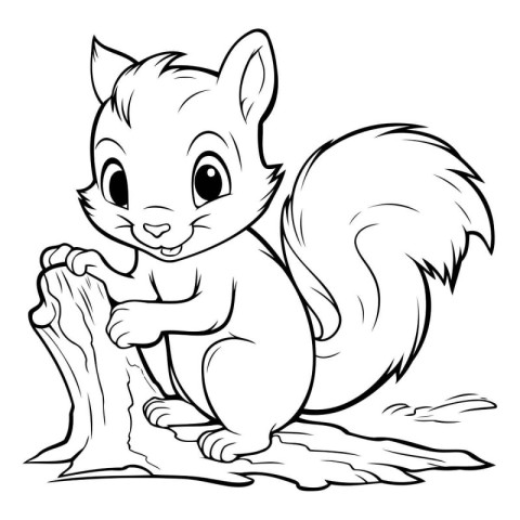 Cute Squirrel - Coloring Book - Vector Illustration. Isolated On