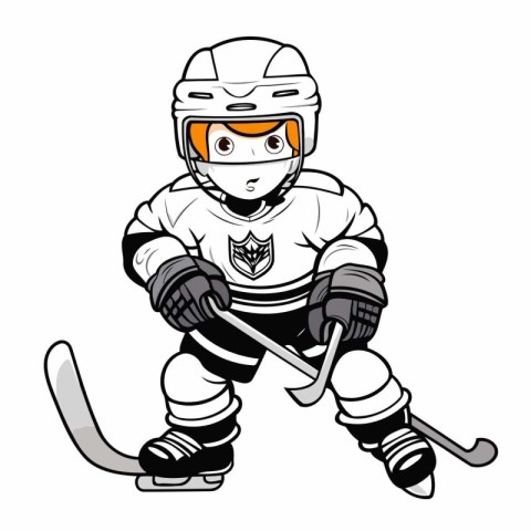 Hockey player with the stick and puck. Vector illustration in ca