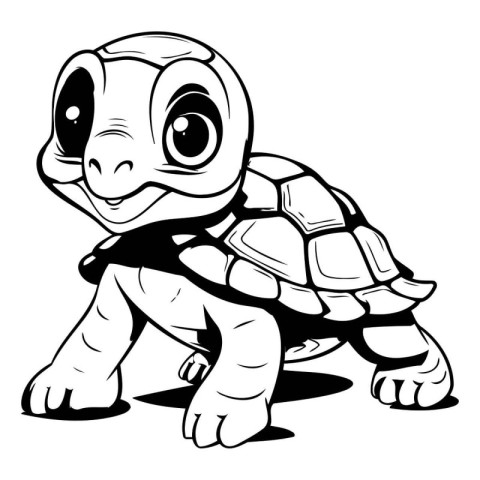 Cute cartoon tortoise - black and white vector illustration for