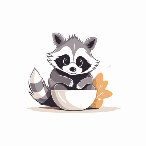 Cute raccoon sitting on a porcelain bowl. vector illustration