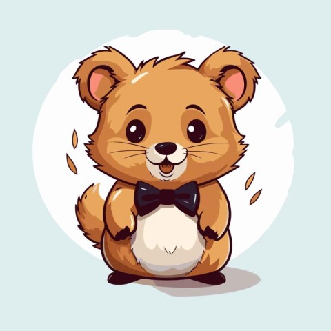 Cute hamster with bow tie. Vector illustration. Cartoon style.