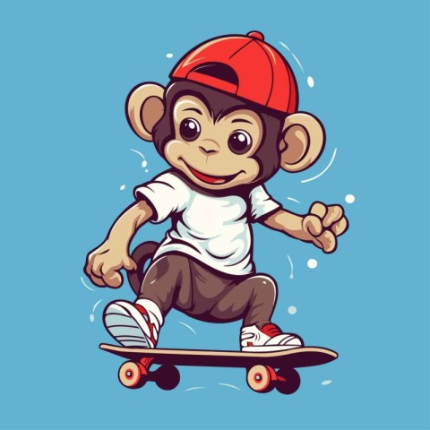 Monkey rides a skateboard. Vector illustration in cartoon style.