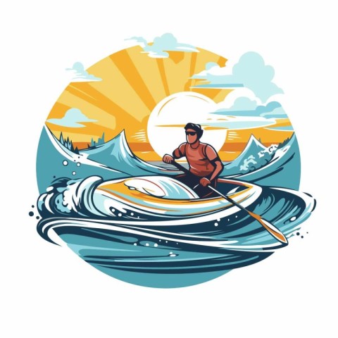 Man on a boat in the sea. Vector illustration of a man on a jet