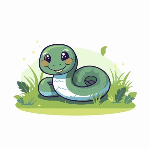 Cute cartoon snake in the grass. Vector illustration for kids.