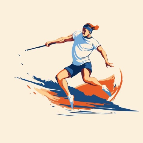 Illustration of a man skiing on a surfboard. vector illustration