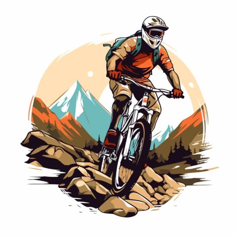 Mountain bike rider in the mountains. Vector illustration of a m